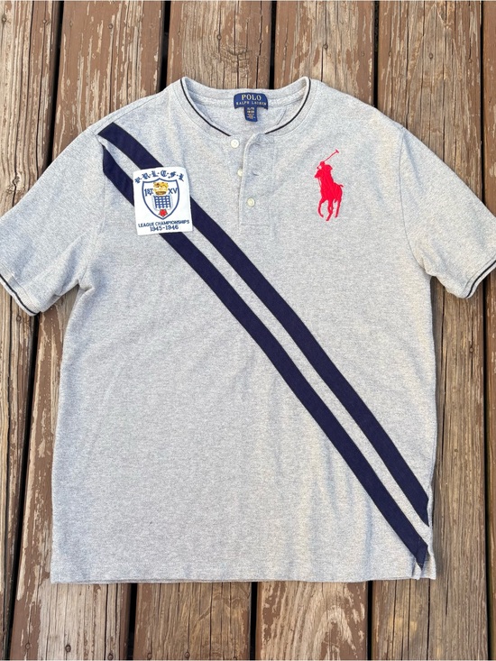 Polo Ralph Lauren Other - Polo Ralph Lauren Henley Shirt – Grey w/ Big Pony & Stripes (Boys XL / Unisex S)